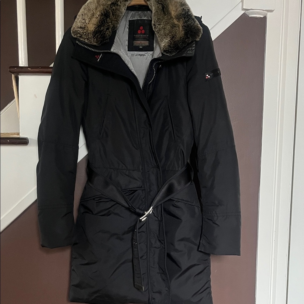 Peuterey Black  Coat with Fur Collar